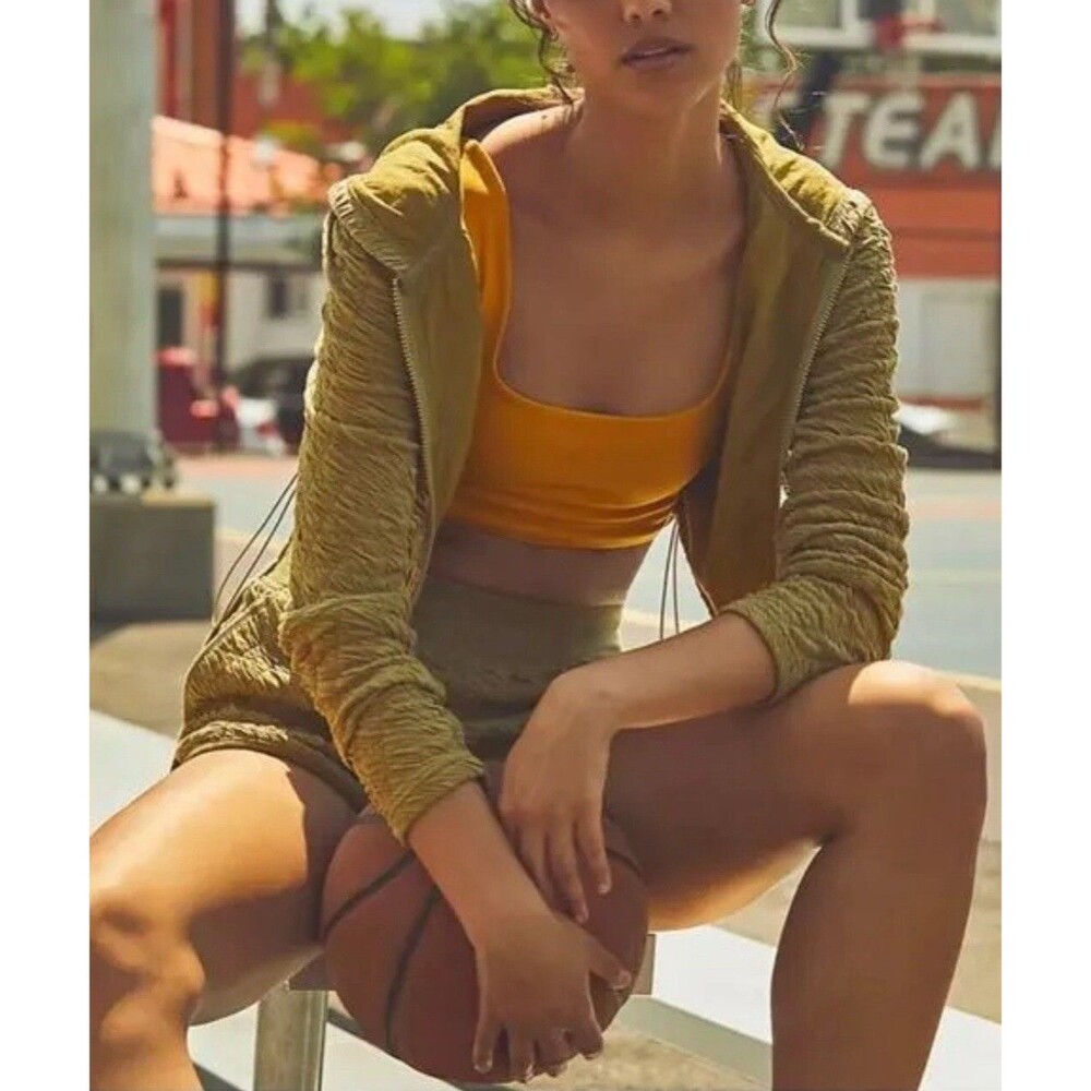 Free People Fp Movement Green Kadi Quilted Shorts Set Hoodie Jacket Zip XS NWT